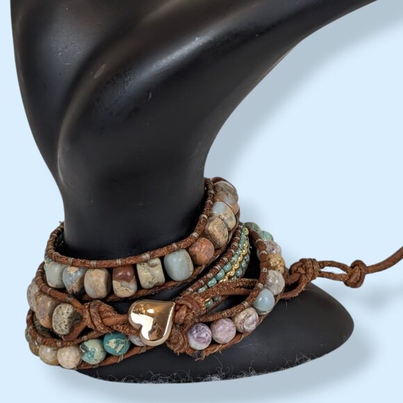Bohemian Leather & Stone Wrap Bracelet - Picture 3 of 5